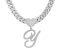 Y Initial Necklaces Silver Cuban Link Chain for Women Iced Out Chain with Heart Letter Pendants Custom Chain Name Necklace Hip Hop Jewelry Gift
