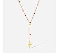 Y Shape Collier Red Oil Drop Bead 18k Gold Plaqué Croix Pendentif Minimalist Choker Collier Memorial Day Party Bijoux Cadeaux