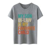 Y Son in Law is My Favorite Child T-shirts pour femmes 2026 graphique athlétique décontracté coupe ample hauts de sortie couleur unie T-shirts tendance à manches courtes vintage mignon d'été, gris