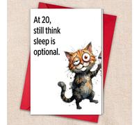 Y-times Carte d'anniversaire amusante pour 20e anniversaire - Illustration de chat mignon, carte d'anniversaire humoristique et légère