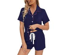 Y WJing Yi Jia Ensemble de pyjama 2 pièces pour femme - Ensemble de pyjama boutonné - Chemise unie à manches courtes avec short - Pour demoiselle d'honneur - Pyjama de mariée en jersey pour femme,