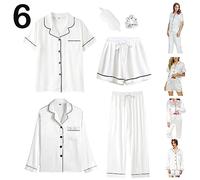 Y WJing Yi Jia Ensemble de pyjama 6 pièces en satin de soie pour femme avec boutons, blanc, S