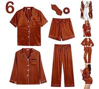 Y WJing Yi Jia Ensemble de pyjama 6 pièces en satin de soie pour femme avec boutons, Érable, XL