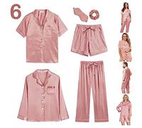 Y WJing Yi Jia Ensemble de pyjama en satin de soie pour femmes 6 pièces avec boutons - Ensembles de pyjamas - Vêtements de nuit et de détente, Rose pâle., XXL