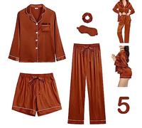 Y WJing Yi Jia Ensemble de pyjama long en satin de soie pour femme 5 pièces avec boutons, Érable., XXL