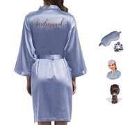 Y WJing Yi Jia Robe de demoiselle d'honneur en satin pour femme avec masque pour les yeux et chouchou 3 en 1 avec monogrammes imprimés, Bleu poudré, Taille unique