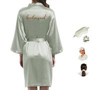 Y WJing Yi Jia Robe de demoiselle d'honneur en satin pour femme avec masque pour les yeux et chouchou 3 en 1 avec monogrammes imprimés, sauge, 3XL