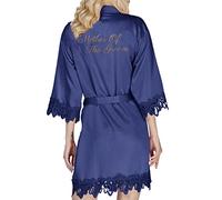Y WJing Yi Jia Robe de mariée kimono en satin pour femme - Robe de demoiselle d'honneur - Robe de soirée de mariage - Robe de soirée nuptiale - Robe de soirée en soie avec bordure en dentelle -