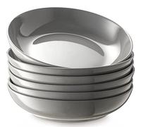 Y YHY Assiettes Creuses Lot de 6, 880 ml Assiette pour Pates en Porcelaine, Bols à Pâtes Creuse, Assiette Creuse de Présentation & Service pour Maison et Restaurant-, 21,6 x 4,5 cm, Gris Brillant