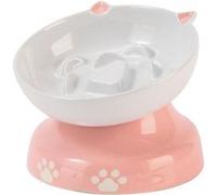Y YHY Gamelle pour Chat à Alimentation Lente, Gamelle pour Chat surélevée en céramique, Conception inclinée, Mangeoire Lente pour Chien et Chat pour Aliments secs et humides, Rose et Blanc Rose et Bla