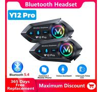 Y12 Pro casque de moto Bluetooth casque interphone Distance 500M IP56 poussière et étanche Assistant vocal mélange partage de musique 1PC Hard Mic