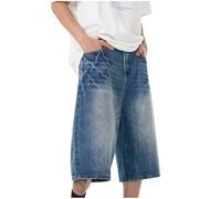 Y2k Baggy Jeans Shorts Jorts Y2k Hip Hop Short Skater Jeans Grunge Jorts Esthétique Pantalon en jean ample Pantalon court unisexe Bermuda Pantacourt Jambes larges Vintage Streetwear, bleu, 3XL