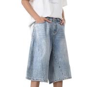 Y2K Baggy Jorts Y2K Short en jean court pour homme 3/4 Short en jean pour garçon Coupe large Bermuda Grande taille Pantalon cargo décontracté Capri en coton, Bleu C003, XXL