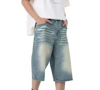Y2K Baggy Jorts Y2K Short en jean court pour homme 3/4 Short en jean pour garçon Coupe large Bermuda Grande taille Pantalon cargo décontracté Capri en coton, C001 bleu, M