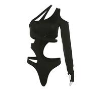 Y2k Body ajouré Gothique Grunge asymétrique épaule dénudée, Hauts Slim Punk à Manches Longues pour Femmes Noires, Streetwear Alt-Noir-S
