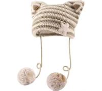 Y2k Bonnet Oreilles de Chat Gyaru Acubi Diable Crochet Chapeaux Mignon Kawaii Étoile Grunge Esthétique Pompons Cutecore Y2k Harajuku Vêtements, Kaki, Taille Unique