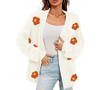 Y2K - Cardigan mignon ouvert sur le devant pour femme, veste courte en tricot à fleurs, style rétro des années 90, vêtements kawaii, blanc, Taille S