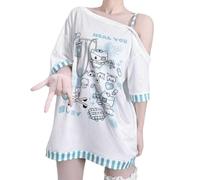 Y2k Chemise kawaii pour femme, t-shirt graphique de dessin animé, épaules dénudées, chemises cutecore, mode Harajuku, haut gothique basique, haut confortable, bleu ciel, M