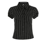 Y2K Chemisier rayé d'été pour femme Style français boutonné Col rabattu Vintage Streetwear Chic Élégant Tops, Noir , L
