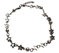 Y2K Collier avec pendentif en forme d'étoile creuse pour femme Mode Punk Perles Clavicule Chaîne Bijoux Mode Cadeau de Saint-Valentin Collier pour femme, taille unique, Comme décrit, Comme décrit.