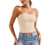 Y2k Crop Top Femme Sexy Bandeau Tube sans Manches Bretelle Dos Nu T-Shirt Été Couleur Unie Slim Fit Bustier Moulants Chic éLéGant Haut Court Basique Décontracté pour Bord De La Mer De Plage Vacances