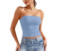 Y2k Crop Top Femme Sexy Bandeau Tube sans Manches Bretelle Dos Nu T-Shirt Été Couleur Unie Slim Fit Bustier Moulants Chic éLéGant Haut Court Basique Décontracté pour Bord De La Mer De Plage Vacances