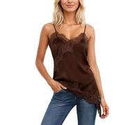 Y2k Débardeur en dentelle pour femme avec bretelles spaghetti en soie Ourlet irrégulier Camisole Party Beachwear Respirant Robe de cocktail pour soirée, loisirs, mode, O Café., L