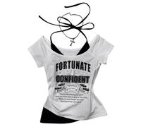 Y2k Emo Grunge Graphic Baby Tees Faux Deux Pièces Manches Courtes Vintage Crop Top Années 2000 Goth Alt Vêtements Streetwear, blanc, S