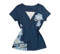 Y2k Emo Grunge T-shirt graphique à manches courtes vintage pour femme Style gothique des années 2000 Streetwear Été Col en V Impression basique Tunique Haut décontracté Fitness Chemisier de sport, O