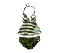 Y2k Ensemble de 2 pièces bikini de plage à rayures, imprimé floral, dos nu, maillot de bain de plage 2000, esthétique, streetwear, Vert, M