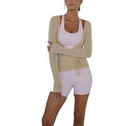 Y2k Gilet enveloppant à manches longues et col en V profond - Moulant - Pour le ballet, le yoga, le Pilates et l'entraînement - Pour femme, A-Light Brown, M