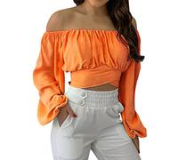 Y2K Haut tube à épaules dénudées pour femme, sans bretelles, haut bandeau d'été pour sortir, tenue tendance à nouer dans le dos, bustier de plage, rendez-vous galant, soirée, Orange, L