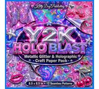 Y2K HOLO BLAST: Metallic Glitter & Holographic Craft Paper Pack | 12 Seamless Designs + Bonus Cut Outs: 8.5 x 8.5 Inch Square | 100 Pages Double-Sided | Premium Soft Matte Cover