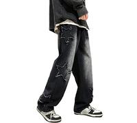 Y2k Jean Ample pour Homme, Pantalon Hip-hop, Grunge, Pantalon de Jogging Ample à Jambe Large, Jean Graphique étoile, Étoile #5 - Noir, Taille L