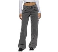 Y2K Jean baggy pour femme - Taille haute - Jambe large - Jambe droite - Stretch - Décontracté - Décontracté - Streetwear - Pantalon en denim décontracté - Style hip-hop des années 90, gris, XXL