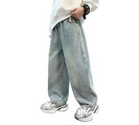 Y2k Jean baggy pour garçon - Coupe ample - Pantalon cargo en denim - Jambes larges - Avec taille élastique - Streetwear - Droit - Avec poche, 07 bleu ciel, 150