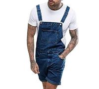 Y2k Jean baggy pour homme avec de nombreuses poches Pantalon d'été 3/4 en coton évasé Coupe ample Pantalon de loisirs Longueur genou Salopette, bleu foncé, XL