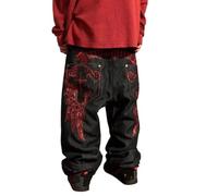 Y2K - Jean baggy pour homme - Motif tête de mort - Broderie - Jambes larges - Hip Hop - Skateboard - Denim - Vintage - Pantalon de jogging - Pantalon de rue - Pantalon de loisirs, O Noir., M