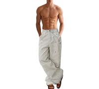Y2K - Jean baggy Stars Graphic - Pour homme - Avec jambes larges - Style vintage des années 80 et 70 - Jambes droites - Denim - Pantalon skater Streetwear - Tenue Oktoberfest - Avec poches, gris, S