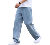Y2k Jean baggy vintage pour homme Coupe droite Pantalon en denim Pantalon adolescent garçon Streetwear Hip Hop Jeans, bleu, S