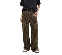 Y2k Jean imprimé léopard, Pantalon Droit Large avec Poches, Jean Cargo Baggy Vintage Street Wear Taille Haute pour Femme
