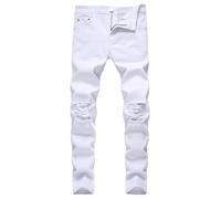 Y2K Jean stretch pour homme, coupe ajustée, style hip hop, vintage, usé, coupe droite, tendance, confortable, taille flexible, pour homme, Blanc., L