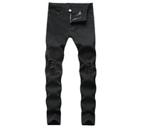 Y2K Jean stretch pour homme, coupe ajustée, style hip hop, vintage, usé, coupe droite, tendance, confortable, taille flexible, pour homme, Noir , M