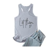 Y2K Let Them Self Love Graphic Chemises d'été sans manches Lettre Décontractée Tendance Sortir Mode Débardeur Dos nageur Col Rond Mignon Basique Printemps Femmes, gris clair, L