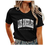 Y2K Los Angeles T-shirt d'été décontracté à manches courtes avec col rond et manches courtes pour adolescentes et filles, 01-B - Noir, S
