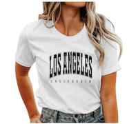 Y2K Los Angeles T-shirt d'été décontracté à manches courtes avec col rond et manches courtes pour adolescentes et filles, 01-B-B blanc, S
