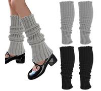 Y2K Lot de 2 paires de jambières tricotées pour femme - Chaussettes longues douces pour l'hiver - Mode femme - Chaussettes longues - Vintage - Pour l'hiver, Noir et gris., 35-41