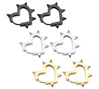 Y2k Lot de 3 paires de boucles d'oreilles créoles gothiques en forme de cœur pour femme, accessoires gothiques, bijoux de Nouvel An, cadeau de Noël pour homme et femme