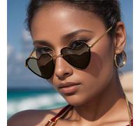 Y2K Lunettes tendance en forme de cœur avec monture en métal léger et verres dégradés Noir