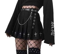 Y2k Mini jupe Harajuku gothique punk avec ceinture poche avant A-Line gothique plissée Taille haute - Noir - 48